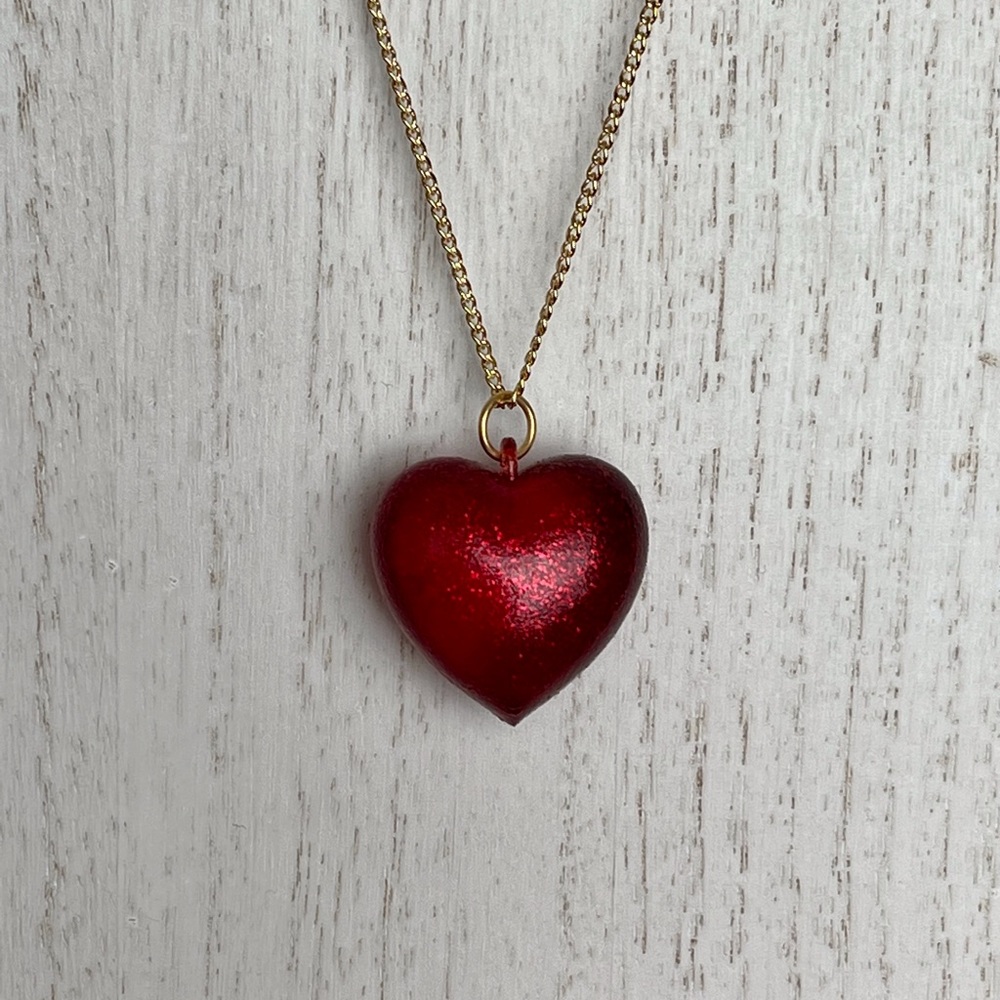 Beautiful Glittery Heart Resin Pendant on 18KT Gold Plated Necklace